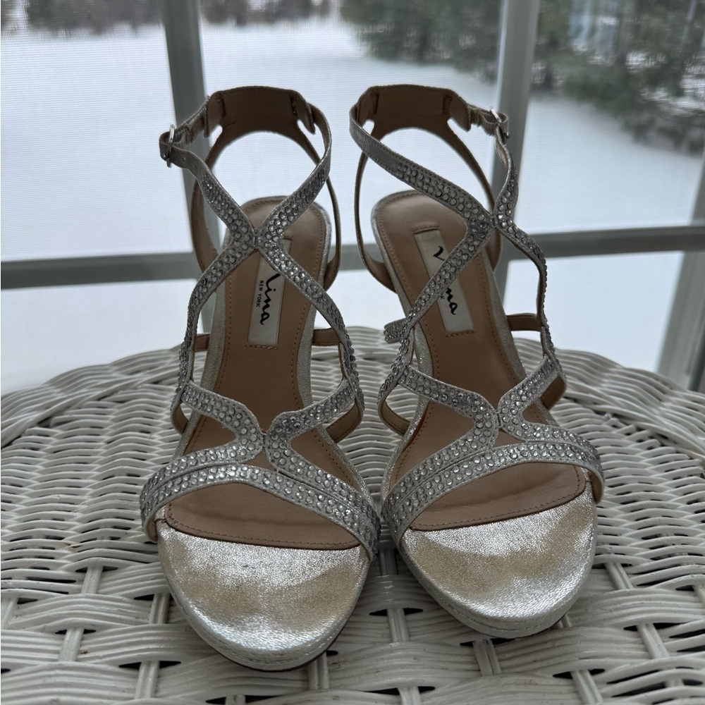 Nina New York Silver Glitter Heels